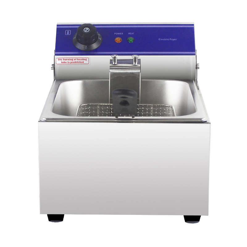 Blue Panel Stainless Steel Electric Commercial Countertop Deep Fryer with Single Basket